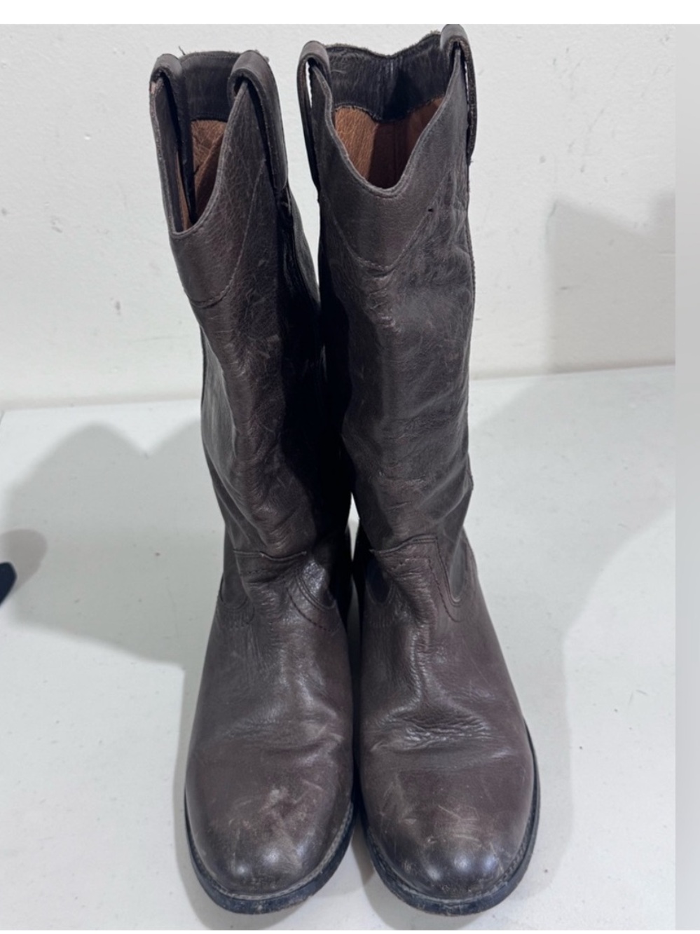 Frye Brown Leather Mid-Calf Pull-On Boots